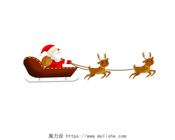 彩色手绘卡通圣诞老人麋鹿驯鹿拉雪橇圣诞节元素PNG素材